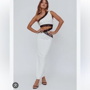 Selfie Leslie one shoulder maxi dress black lave white cut out SZ S